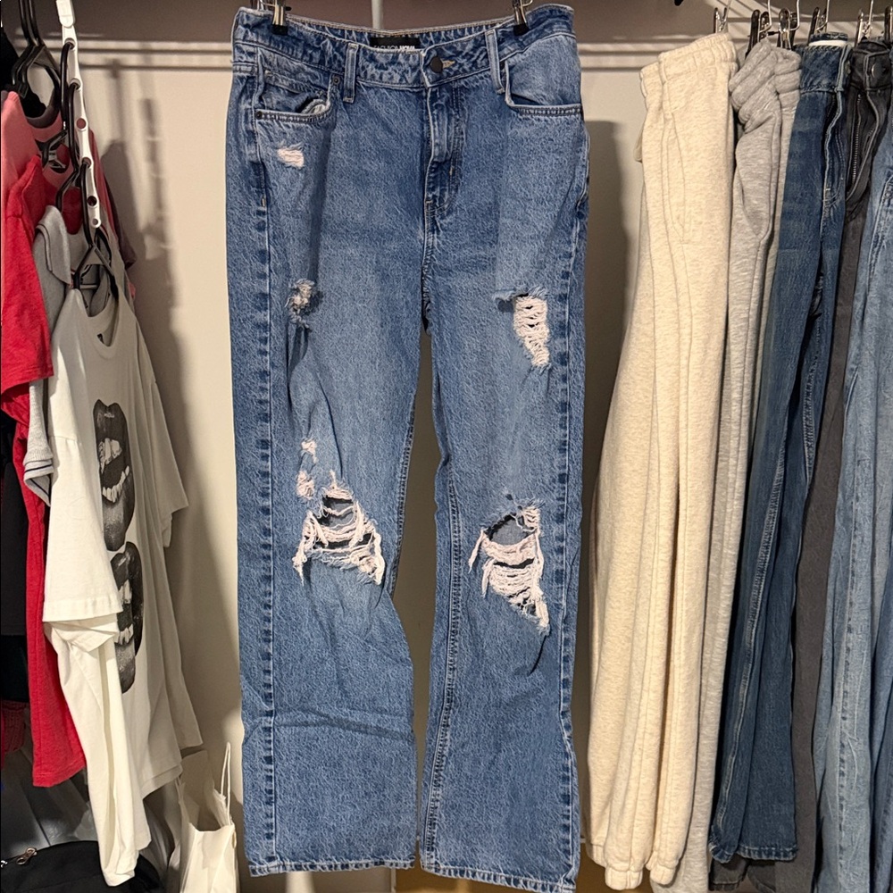 Fashion Nova Light Blue Distressed Boyfriend Jeans